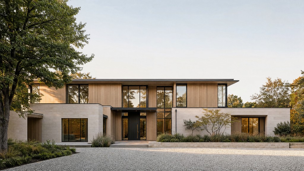 Daylight arrival view of the subject property across the gravel court