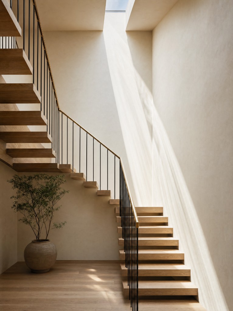Stair hall of the subject property, oak treads and skylight